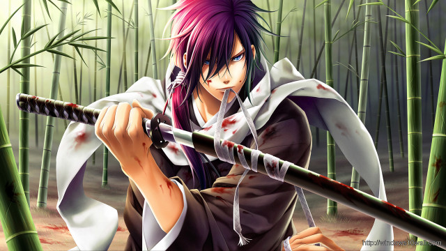Anime character sword bamboo forest free wallpaper for desktop - medium preview image