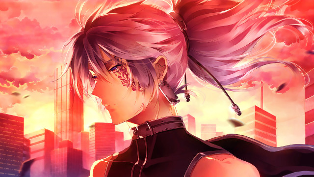 Pink hair anime girl city free wallpaper for desktop - medium preview image