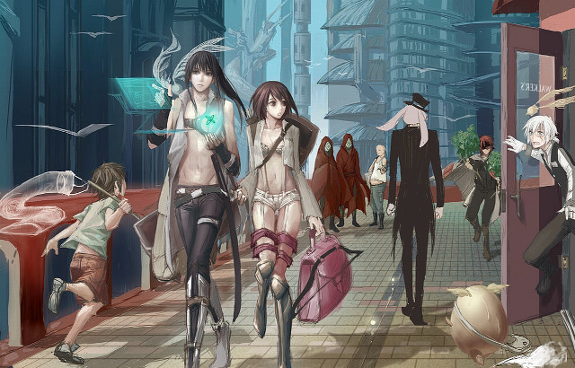 Group people walking street building free wallpaper for desktop - medium preview image