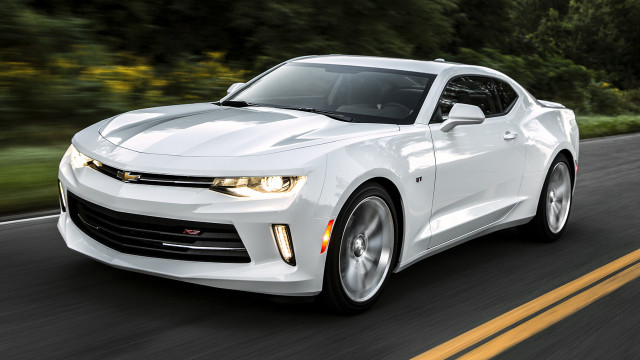 White chevrolet camaro driving road free wallpaper for desktop - medium preview image
