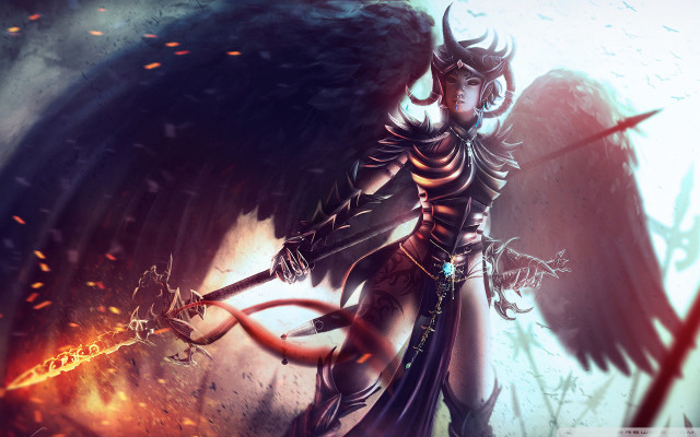 Woman sword wings fire hose #2 free wallpaper for desktop - medium preview image