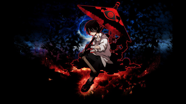 Anime character rock umbrella red free wallpaper for desktop - medium preview image