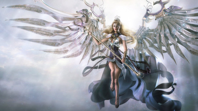 Woman sword wings cloud background free wallpaper for desktop - medium preview image