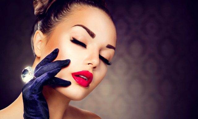 Woman red lipstick black gloves free wallpaper for desktop - medium preview image