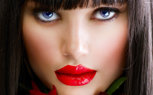 Woman red flower mouth long free wallpaper for desktop - medium preview image