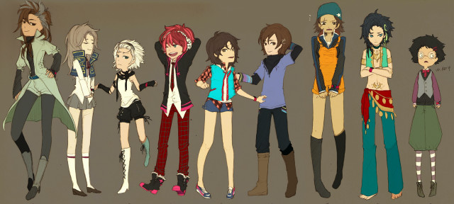 Anime characters lineup outfits hair free wallpaper for desktop - medium preview image