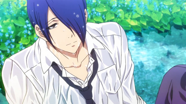 Man blue hair tie sitting free wallpaper for desktop - medium preview image