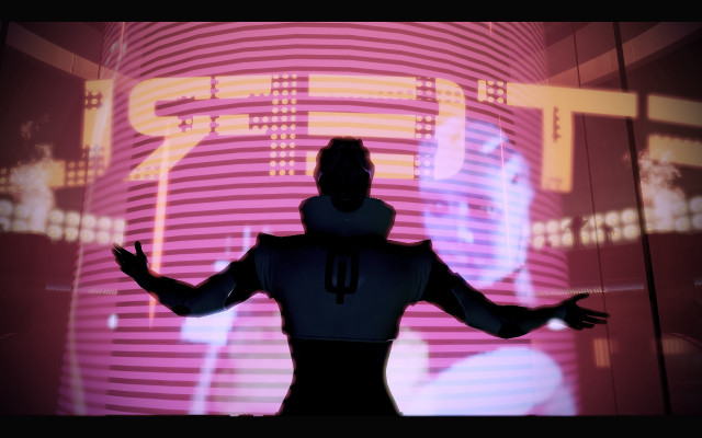 Person standing futuristic screen design free wallpaper for desktop - medium preview image