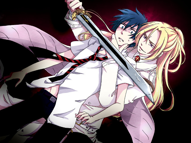 Anime couple sword black background free wallpaper for desktop - medium preview image