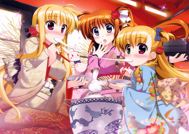 Anime girls eating food red free wallpaper for desktop - medium preview image