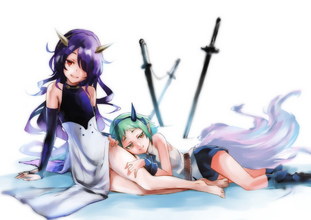 Anime characters swords green hair free wallpaper for desktop - medium preview image