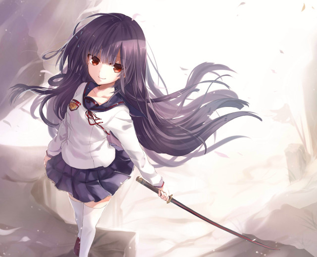Girl long hair sword white free wallpaper for desktop - medium preview image