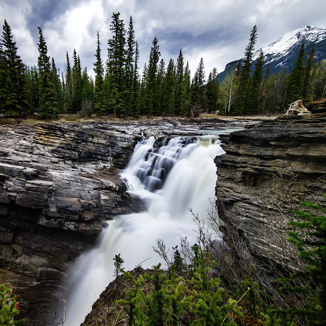Waterfall forest cloudy sky nature free wallpaper for tablet - medium preview image