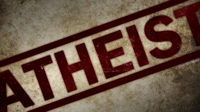 Red white atheist sign grungy free wallpaper for desktop - medium preview image
