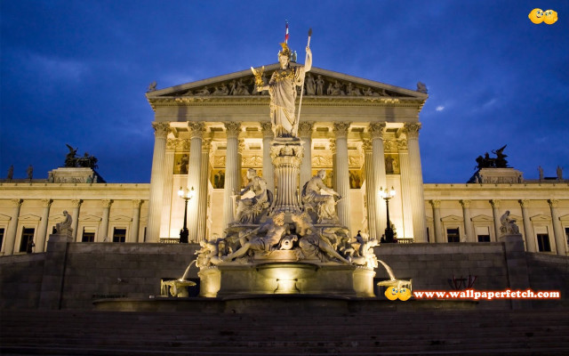 Building fountain night sky background free wallpaper for desktop - medium preview image