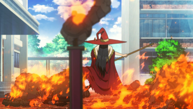 Woman witches hat fire broom free wallpaper for desktop - medium preview image