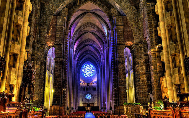 Cathedral stained glass blue light free wallpaper for desktop - medium preview image