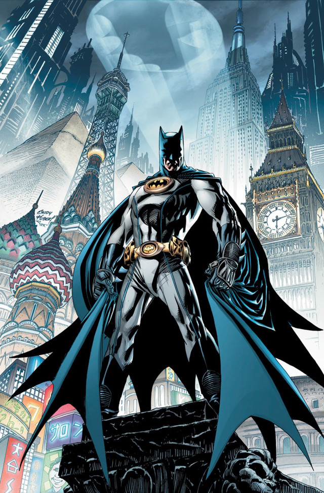 Batman standing on ledge cityscape free wallpaper for mobile - medium preview image
