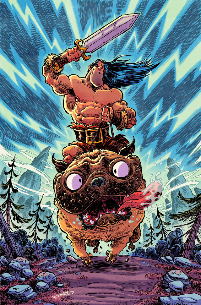 Cartoon man riding monster sword free wallpaper for mobile - medium preview image