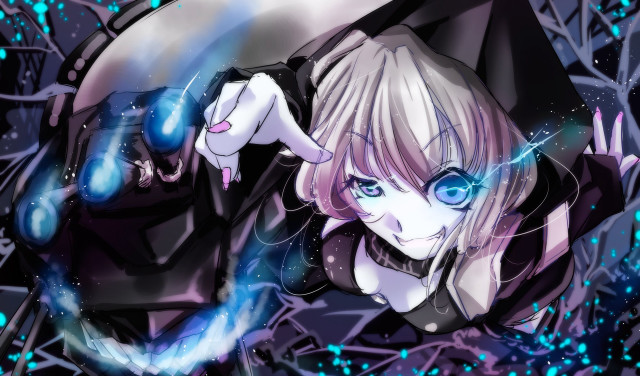 Anime blueeyes blackhat jacket glowing free wallpaper for desktop - medium preview image