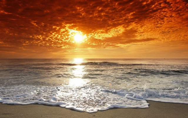 Sunset ocean waves clouds shore free wallpaper for desktop - medium preview image