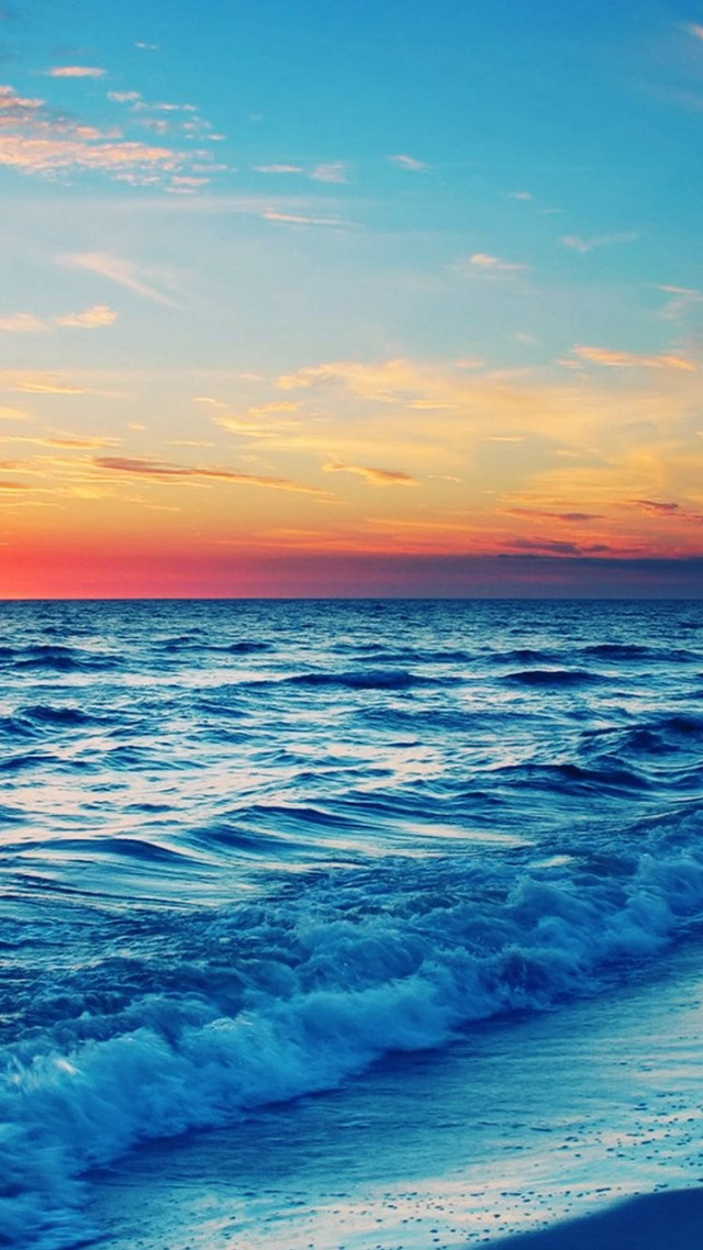 Sunset ocean beach waves crashing free wallpaper for mobile - medium preview image