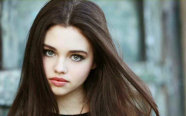 Woman long brown hair blue free wallpaper for desktop - medium preview image