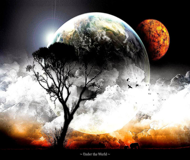 Tree planet sky clouds background free wallpaper for desktop - medium preview image