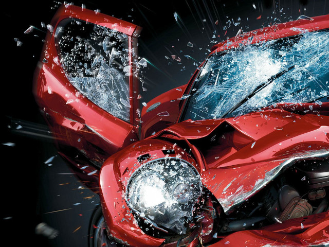 Smashed red car water splashing free wallpaper for desktop - medium preview image