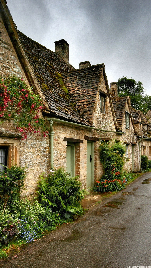 Street houses flowers windows doors free wallpaper for mobile - medium preview image