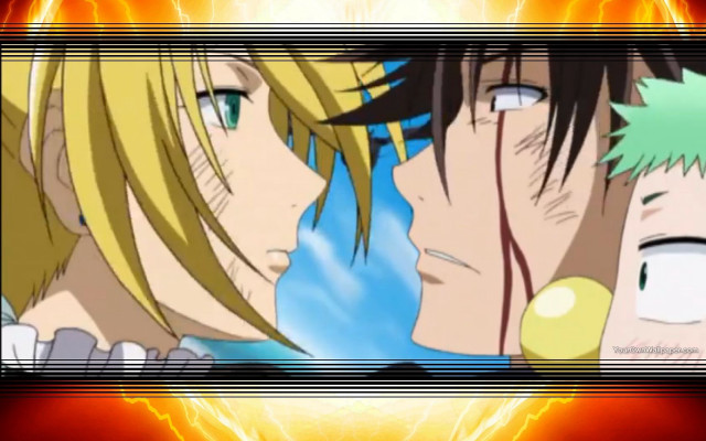 Anime kiss fire lightning red free wallpaper for desktop - medium preview image