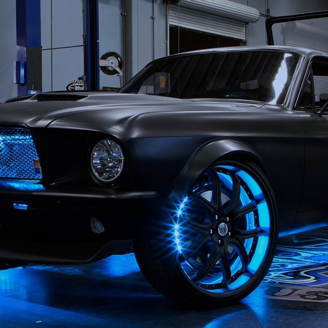 Black mustang blue lights cobra free wallpaper for tablet - medium preview image