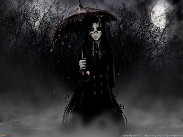 Gothic woman umbrella forest night #4 free wallpaper for desktop - medium preview image