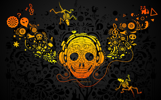 Skull headphone black background surrounding free wallpaper for desktop - medium preview image