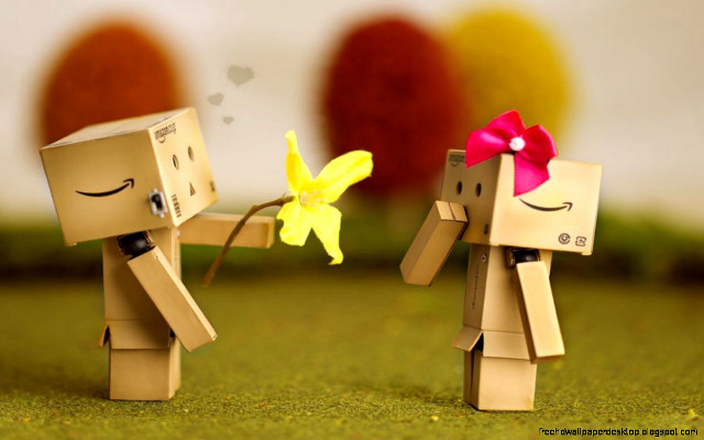 Paper people holding flower red free wallpaper for desktop - medium preview image