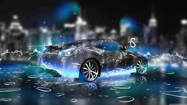 Futuristic car rain city water free wallpaper for desktop - medium preview image