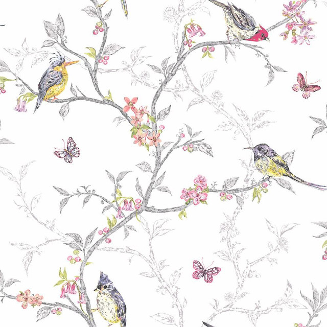 Birds flowers branches butterflies tree free wallpaper for tablet - medium preview image