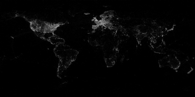 Black white world map night free wallpaper for desktop - medium preview image