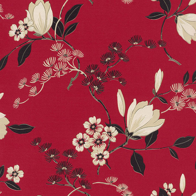 Red background white black flowers free wallpaper for tablet - medium preview image