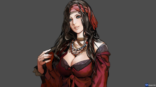 Woman red dress necklace around free wallpaper for desktop - medium preview image