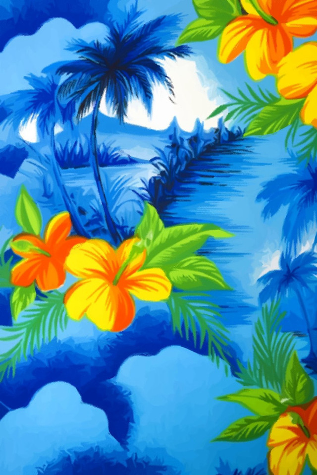 Tropical palm trees flowers blue free wallpaper for mobile - medium preview image
