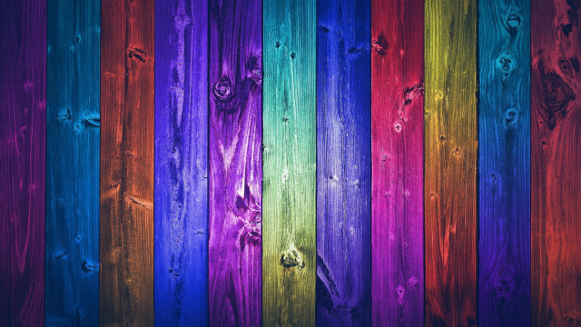 Rainbow colored wood planks fence free wallpaper for desktop - medium preview image