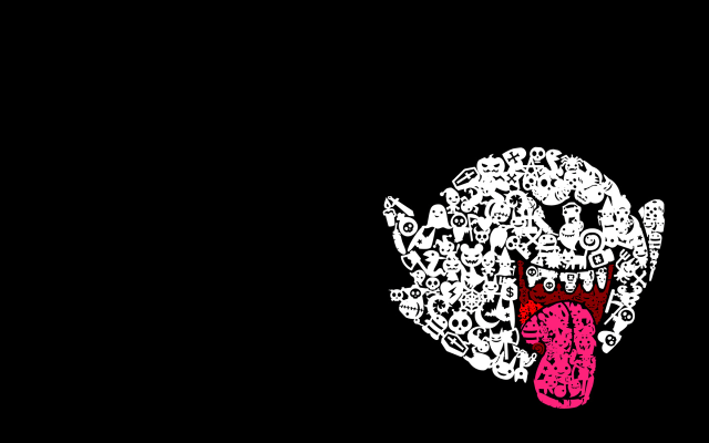 Black background pink tongue skulls free wallpaper for desktop - medium preview image