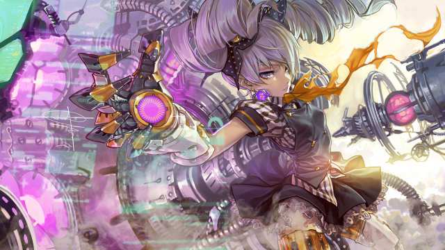 Girl gun purple background clock free wallpaper for desktop - medium preview image