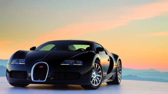 Black bugatti beach sunset mountains free wallpaper for desktop - medium preview image