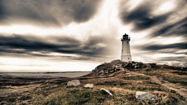 Lighthouse hill cloudy sky trail free wallpaper for desktop - medium preview image