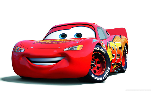 Smiling cartoon character driving red free wallpaper for desktop - medium preview image