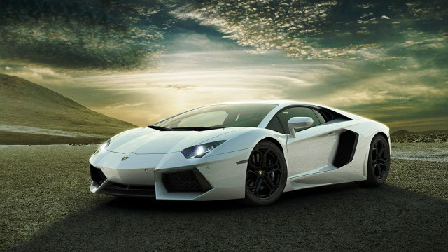 White sports car parked road #4 free wallpaper for desktop - medium preview image