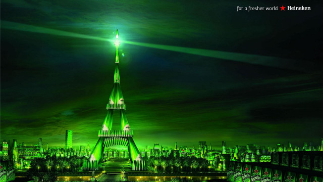Green lit building night city free wallpaper for desktop - medium preview image