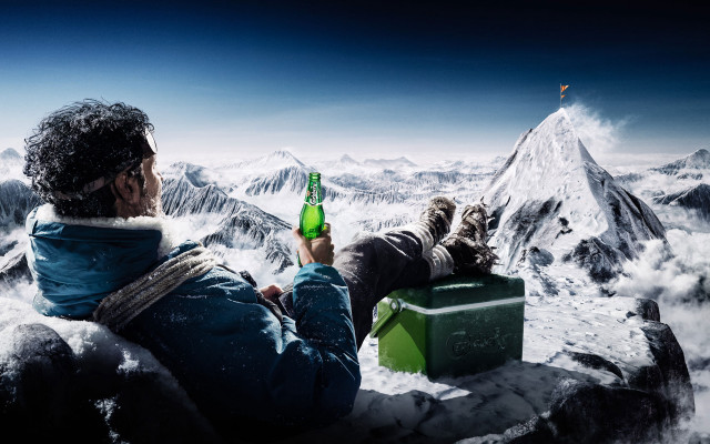 Man mountain beer dog sitting free wallpaper for desktop - medium preview image